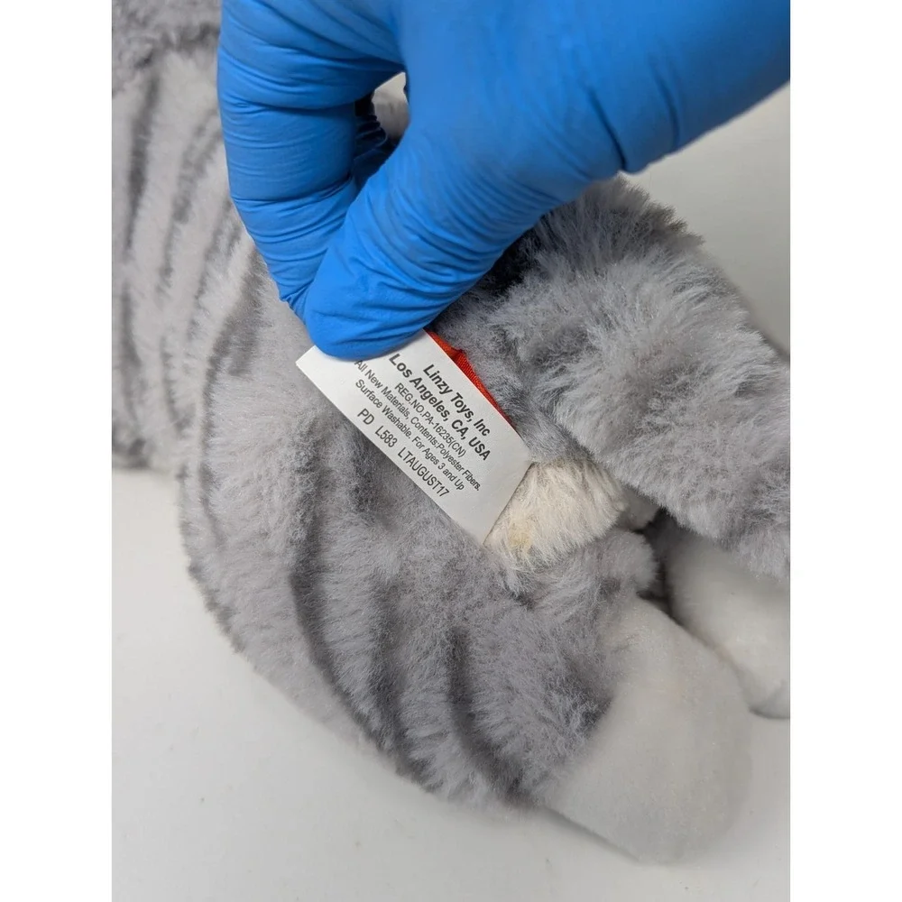 2017 Linzy‎ Meowing Sound Gray Tabby Cat Plush Tested Working VTG